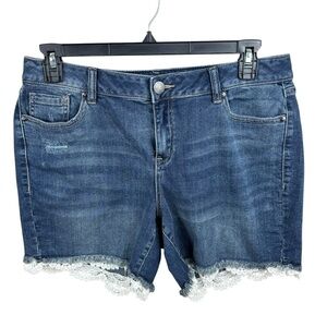 Lane Bryant Denim Lightly Distressed Shorts with Lace Trim Size 12